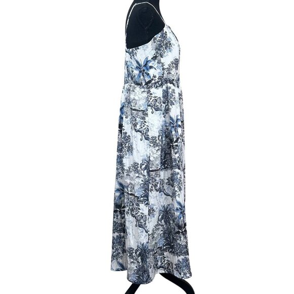 H&M NWT Cream Blue Black Animal Print Smocked Back Midi Dress Size XXL - Picture 5 of 13